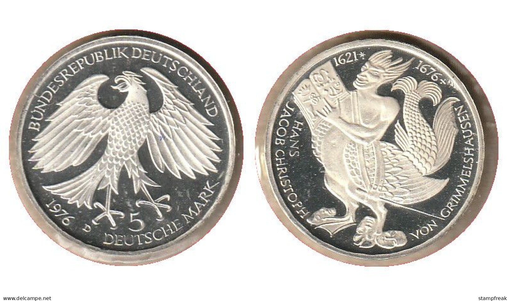 01562) Deutschland, 5 Mark 1976D Grimmelshausen - 5 Marchi
