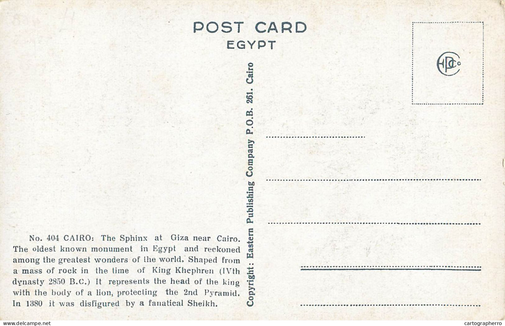 Postcard Egypt Sphinx - Sphinx