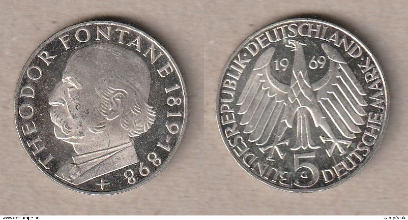 01557) Deutschland, 5 Mark 1969G Fontane - 5 Marcos