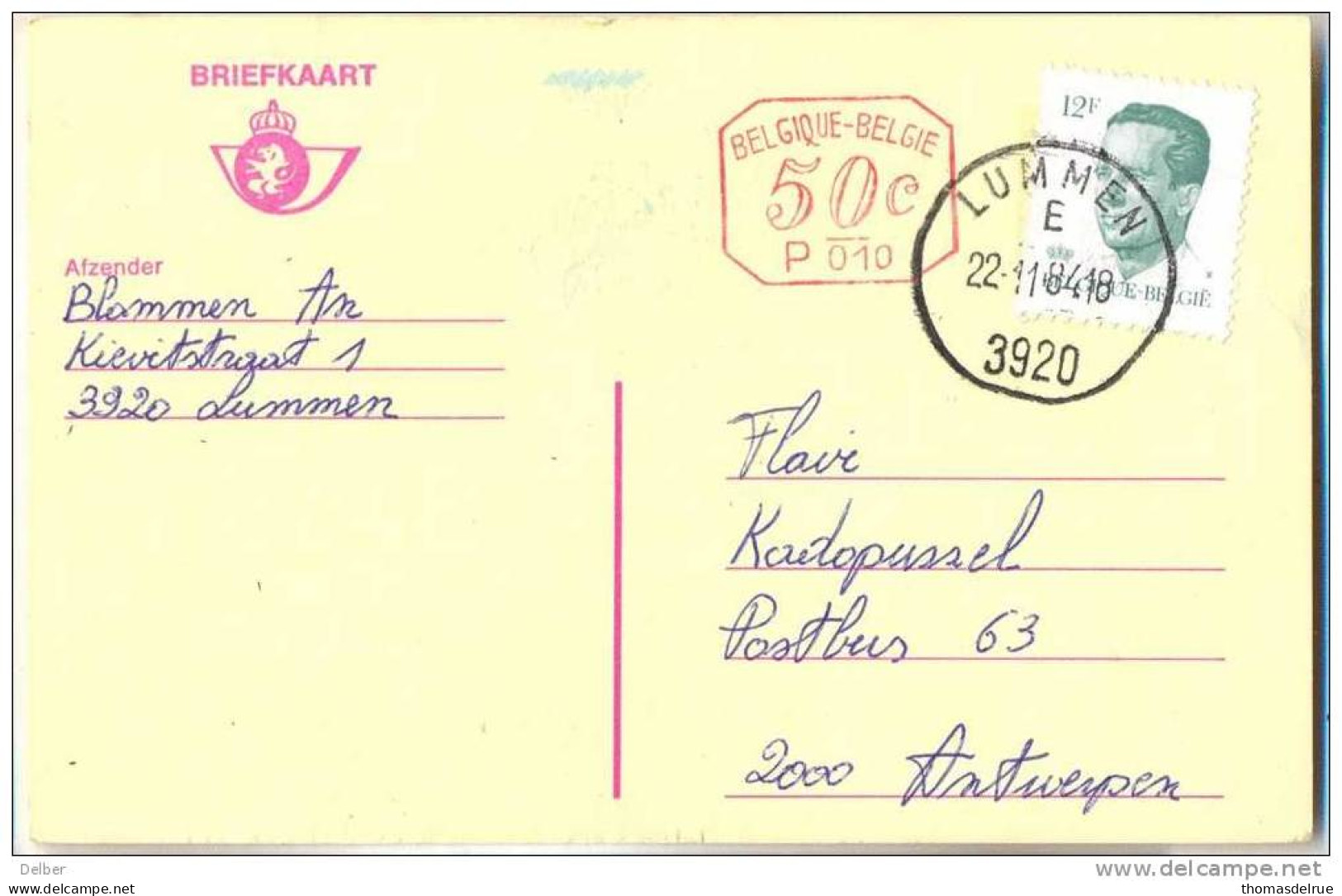 _G258: 12 F Op Briefkaart Met P010 50c : LUMMEN 3920 - 1981-1990 Velghe