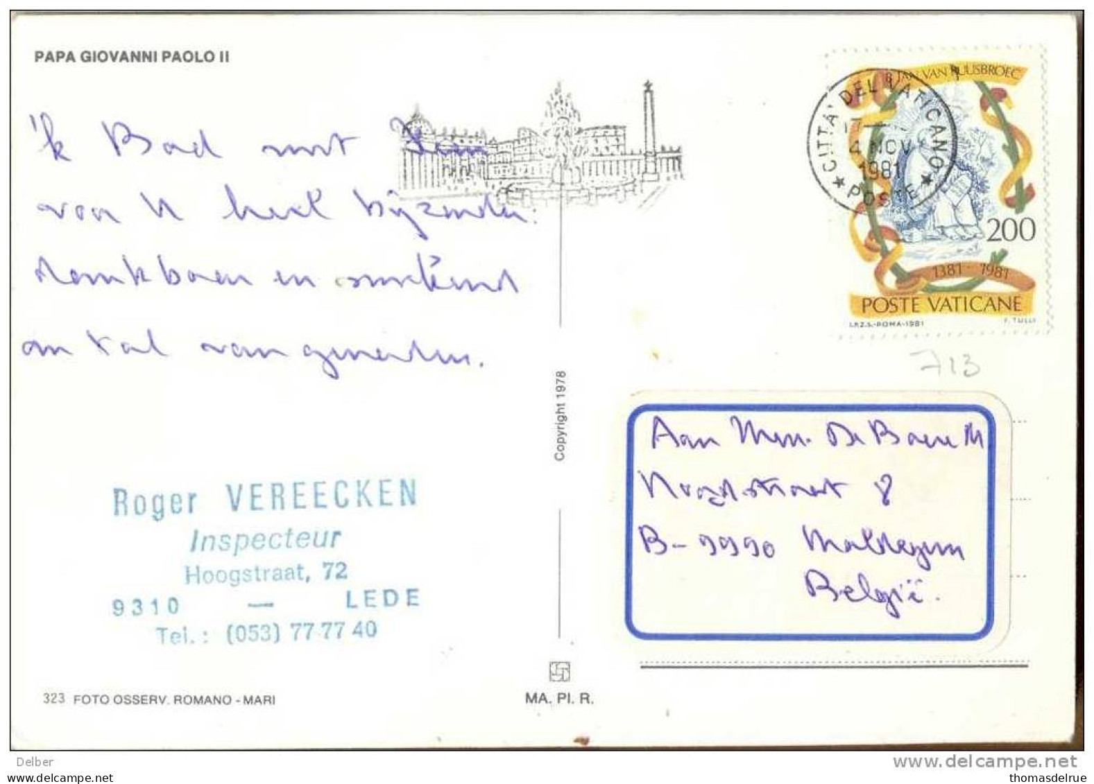 _Cc074: Y.&T.N° 712 / Postkaart >  Maldegem : Belgie - Cartas & Documentos