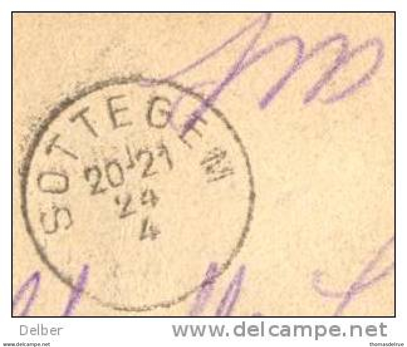 _M439:postkaart: ..puinen Eener Kerk..verstuurd: S.M.: SOTTEGEM 20-21 24 4 (= Noodstempel) > 12*.OOSTENDE12*(=noodstempe - Fortuna (1919)