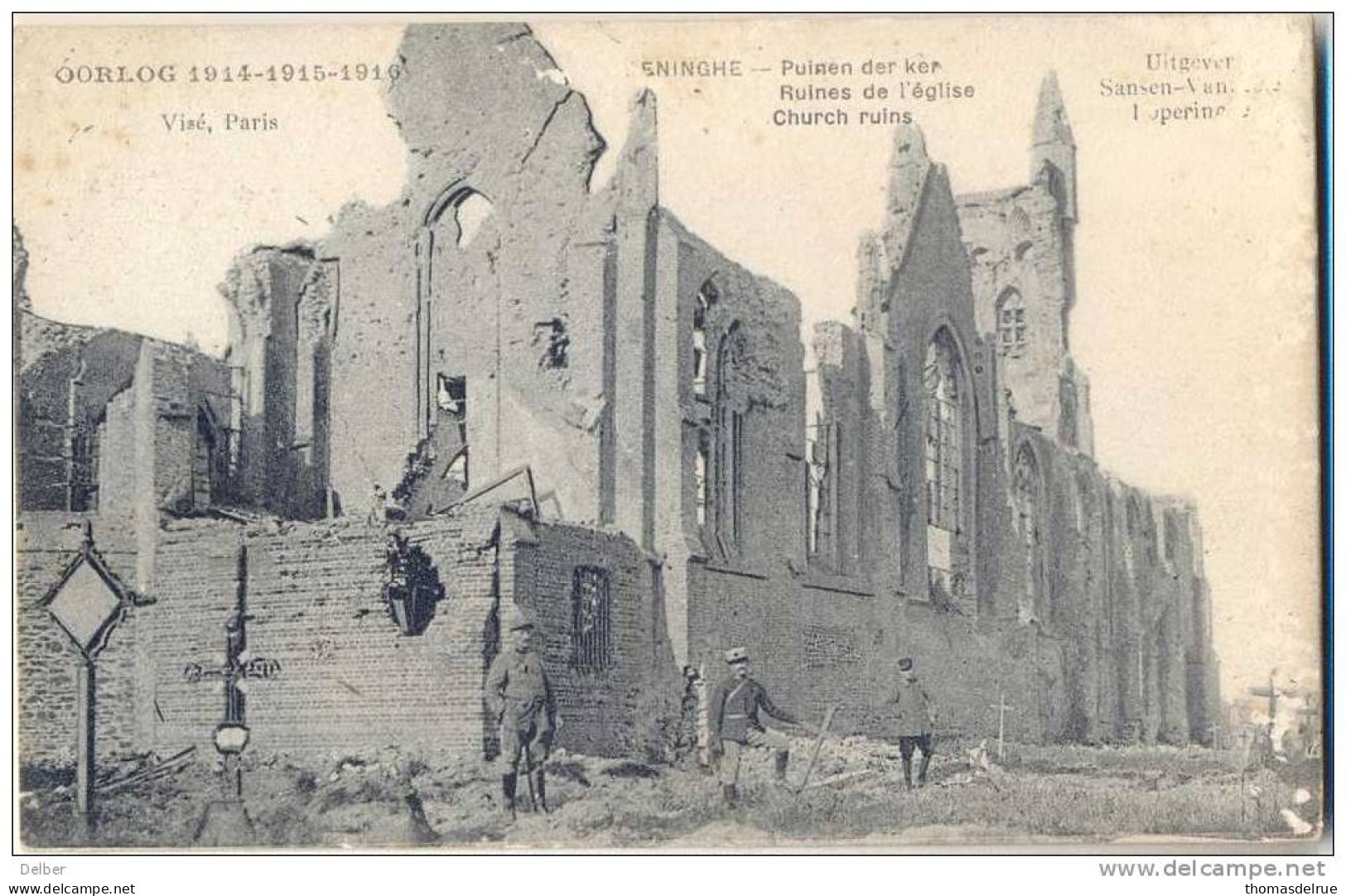 _F052:OORLOG 1914*1915 RENINGHE -  PUINEN DER KERK / RUINS DE L'EGLISE  ..uitgever Sansen-Vanoss... Poperinghe S.M > Par - Lo-Reninge