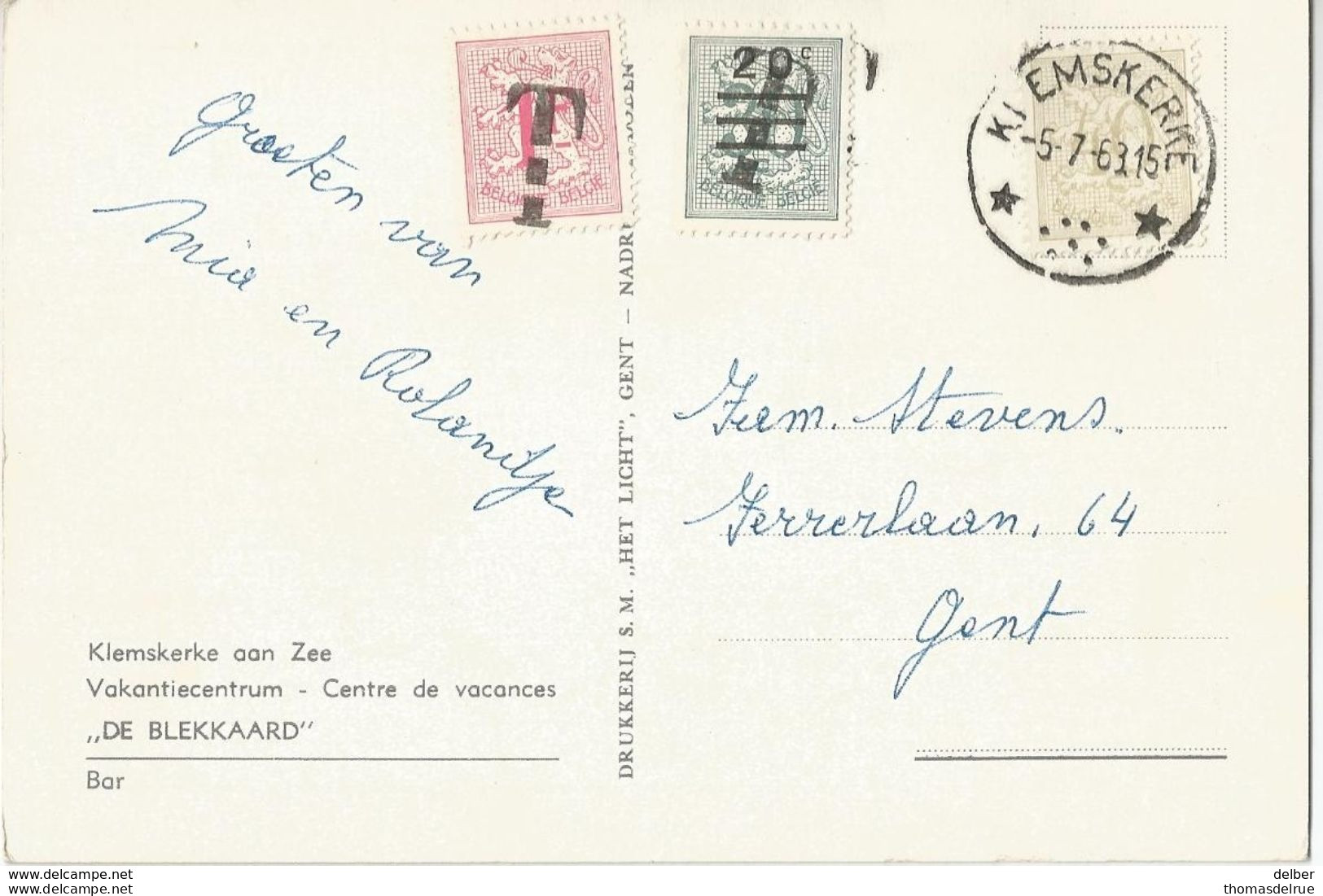 6Rm-660: N°853: *KLEMSKERKE*-5-7-63: Sterstempel + T859+T1173 / KLRMSKERKE Aan Zee " DE BLEKKAARD" Bar - 1951-1975 Heraldischer Löwe (Lion Héraldique)