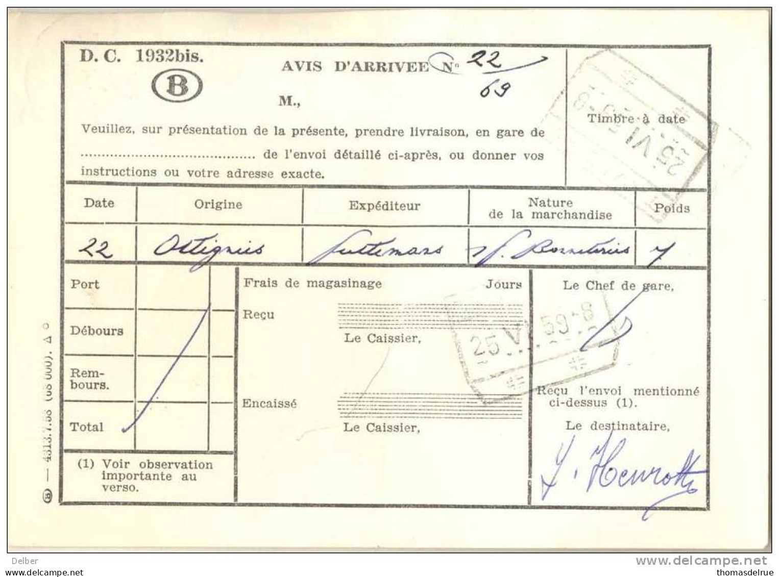 _Np957:N°S50+S54+1027(gem Engde  Frankering):TAVIGNY + Spoorweg: TAVIGNY // +__+ - Otros & Sin Clasificación