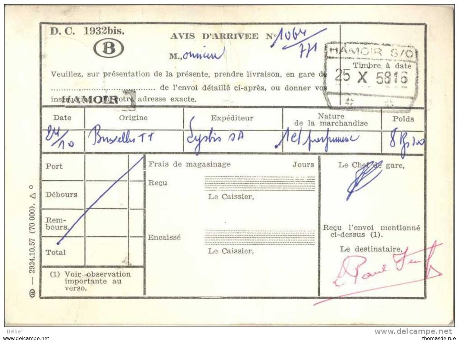 _Np958: N° S50 + S54 +1027 (gemengde Frankering) HAMOIR Sur Ourther +spoorwegstempel: HAMOIR S/O  // +__+&griffe: HAMOIR - Autres & Non Classés