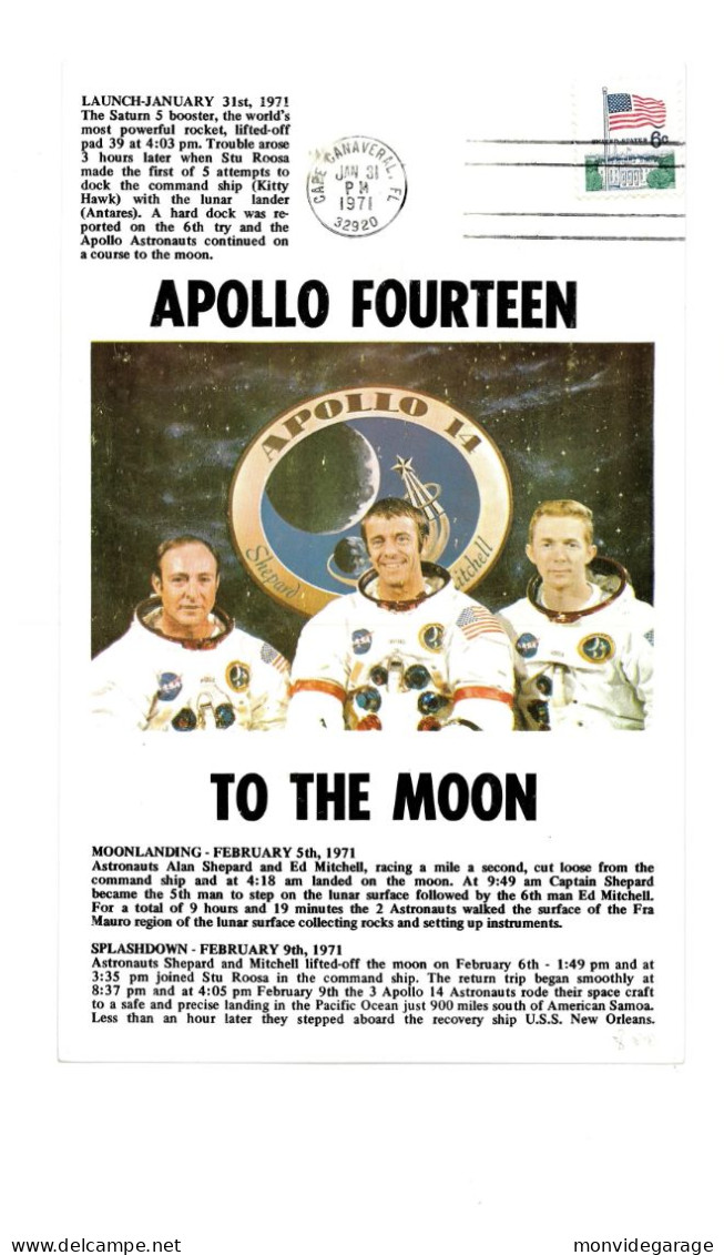Apollo Fourteen To The Moon - Cape Canaveral - 31 01 1971 - Souvenir 053A - USA