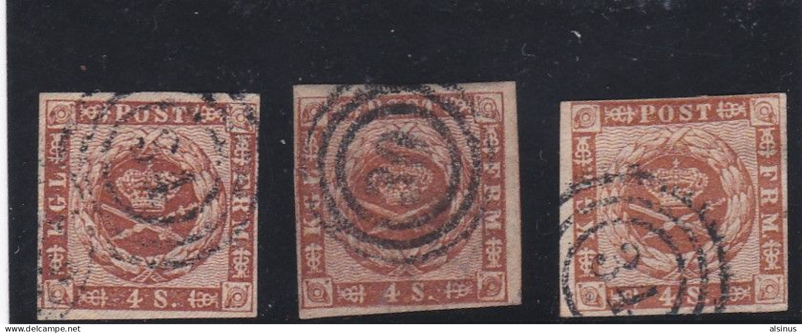 DANEMARK - 1858/63 - N° 8 - 4 S BRUN - 3 TIMBRES OBLITERES - Gebraucht