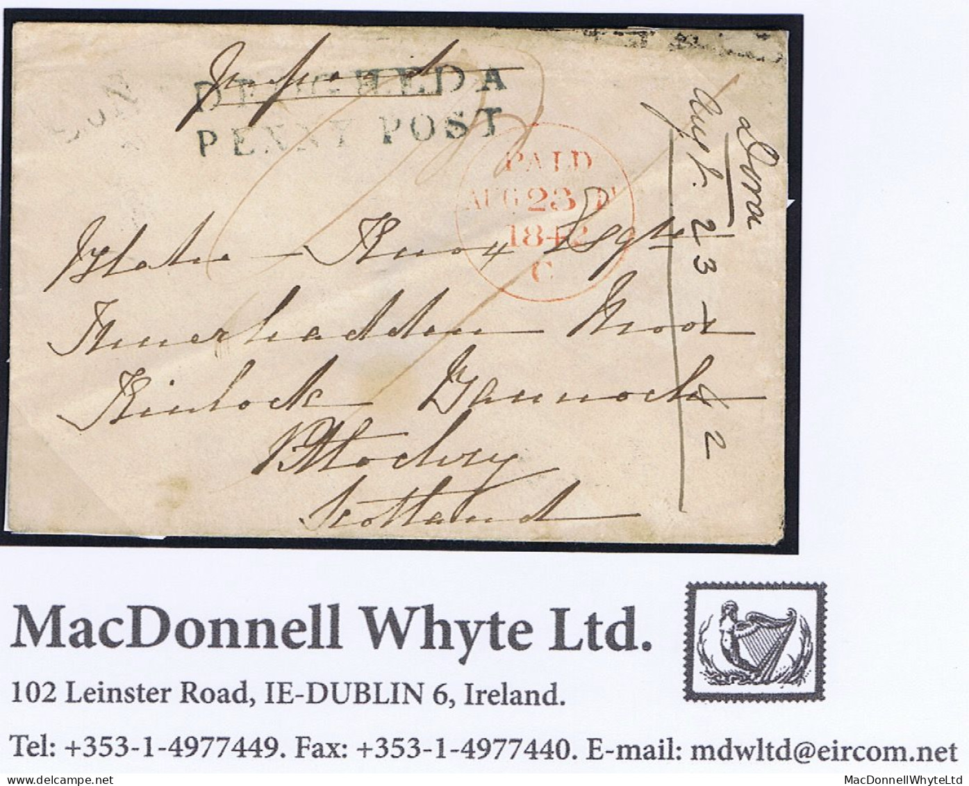 Ireland Louth 1842 Env To Pitlochry With Unframed "No3" RH Of Termonfeckin And DROGHEDA/PENNY POST - Prephilately