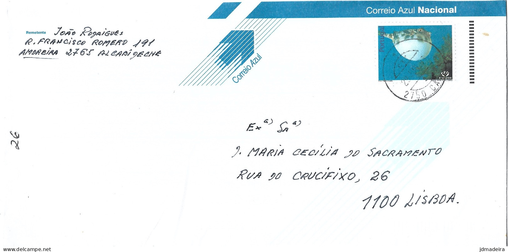 Portugal Used Stationary Cover CORREIO AZUL Expo 98 Fish Stamp - Briefe U. Dokumente