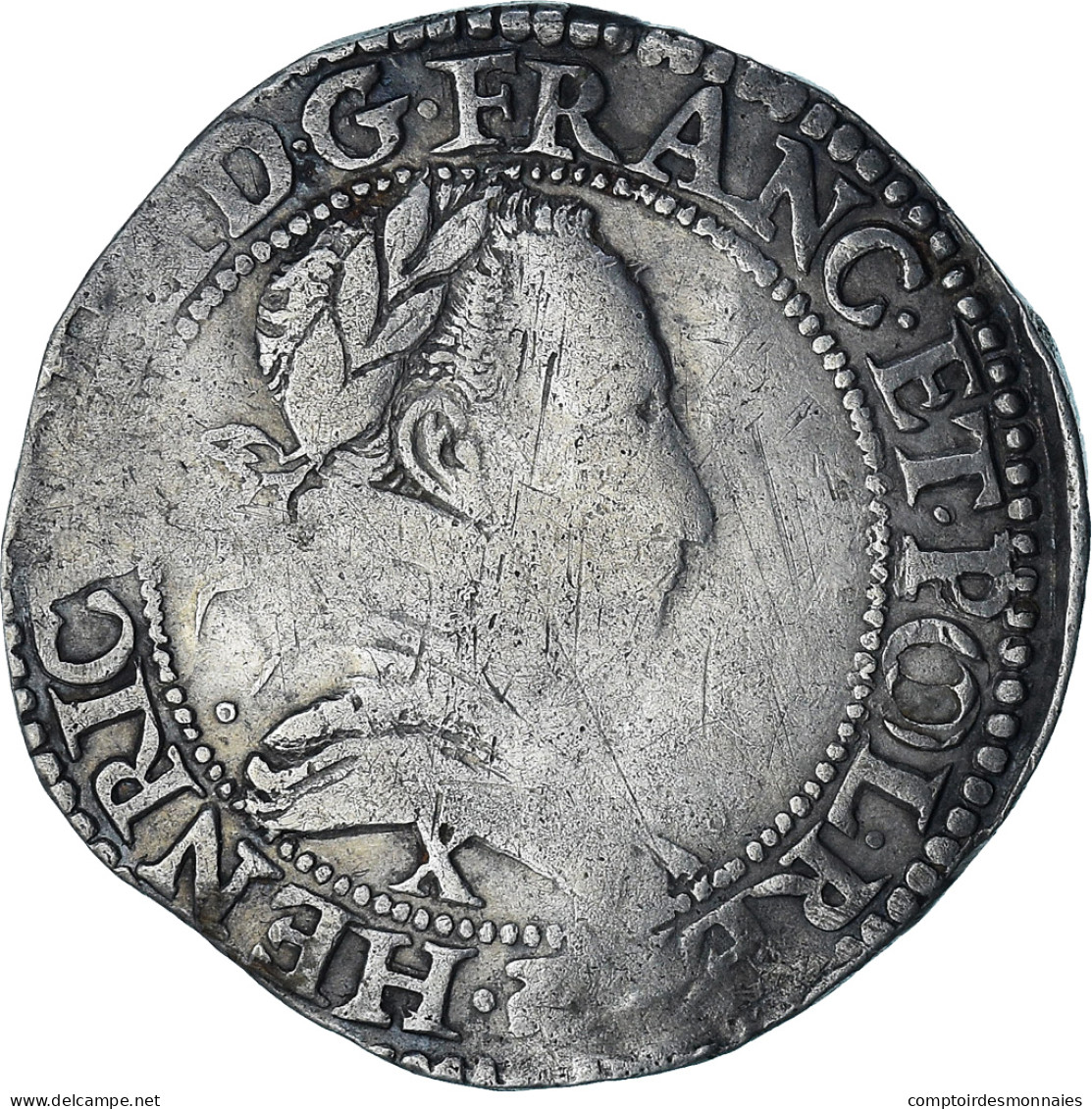 France, Henri III, Franc Au Col Plat, 1579, Amiens, TB+, Argent, Gadoury:496 - 1574-1589 Heinrich III.