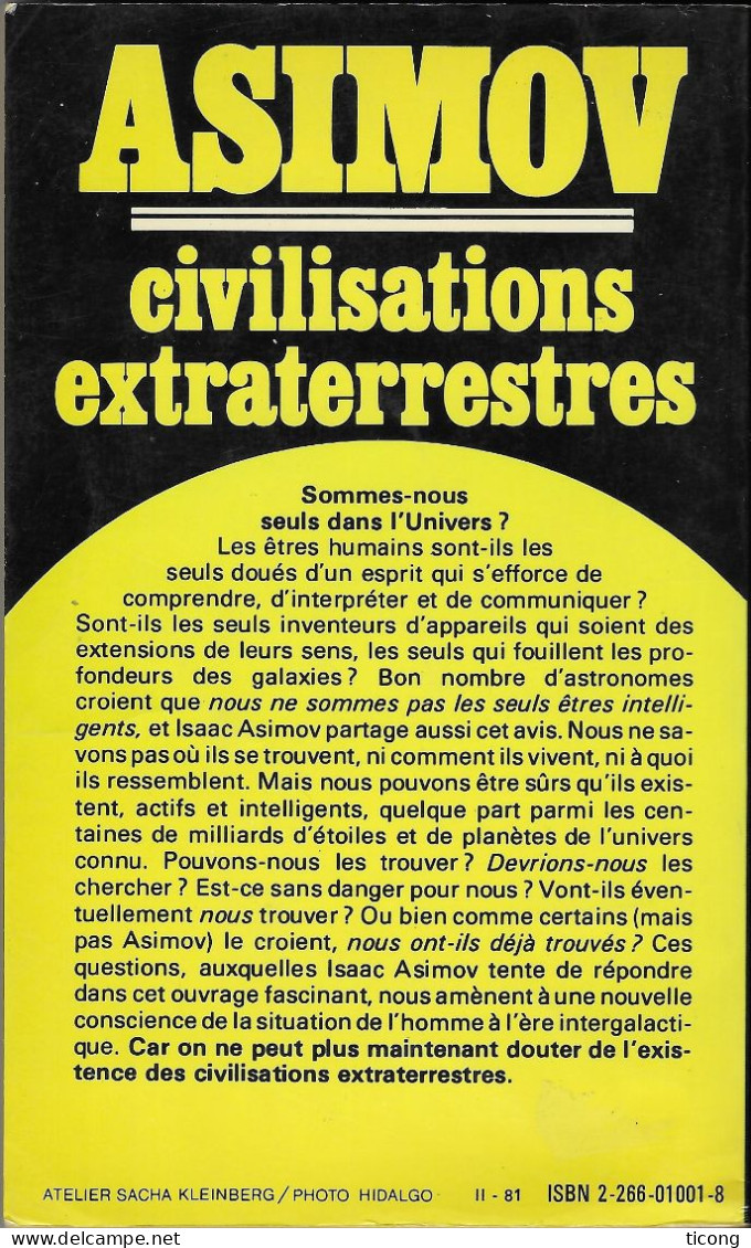 ASIMOV CIVILISATIONS EXTRATERRESTRES ( MONDES MYSTERIEUX PRESSE POCKET 1981 ) LIVRE EN TB ETAT, VOIR LES SCANNERS - Presses Pocket