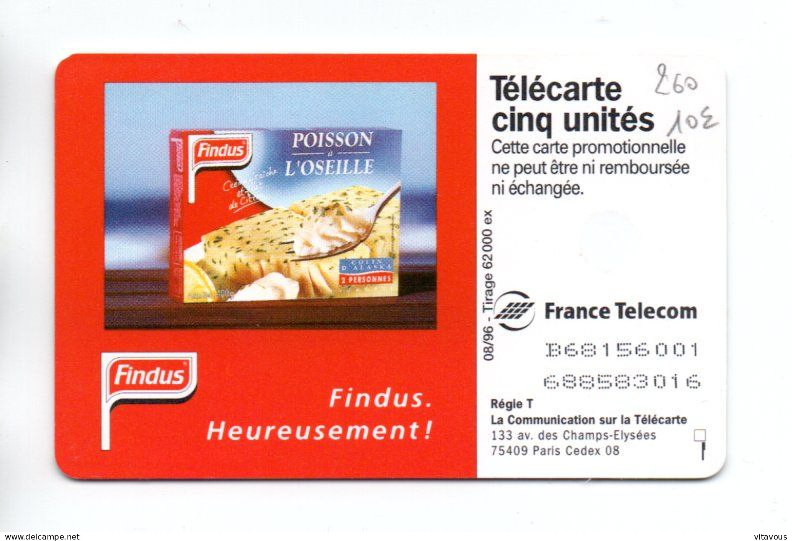 GN 260 Findus Télécarte FRANCE 5 Unités Phonecard (F 106) - 5 Unidades