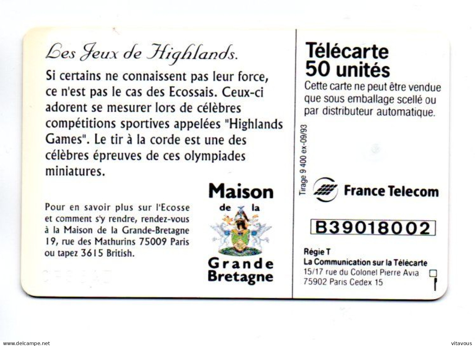 En 736 ECOSSE 3 Tir à La Corde Télécarte FRANCE 50 Unités Phonecard (F 109) - 50 Eenheden