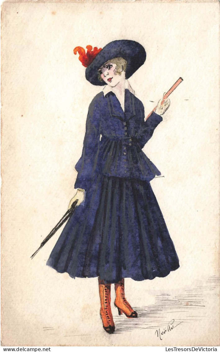 ILLUSTRATEUR - Une Femme Avec Une Robe Longue Tenant Un Parapluie - Noëlle - Colorisé - Carte Postale Ancienne - Other & Unclassified