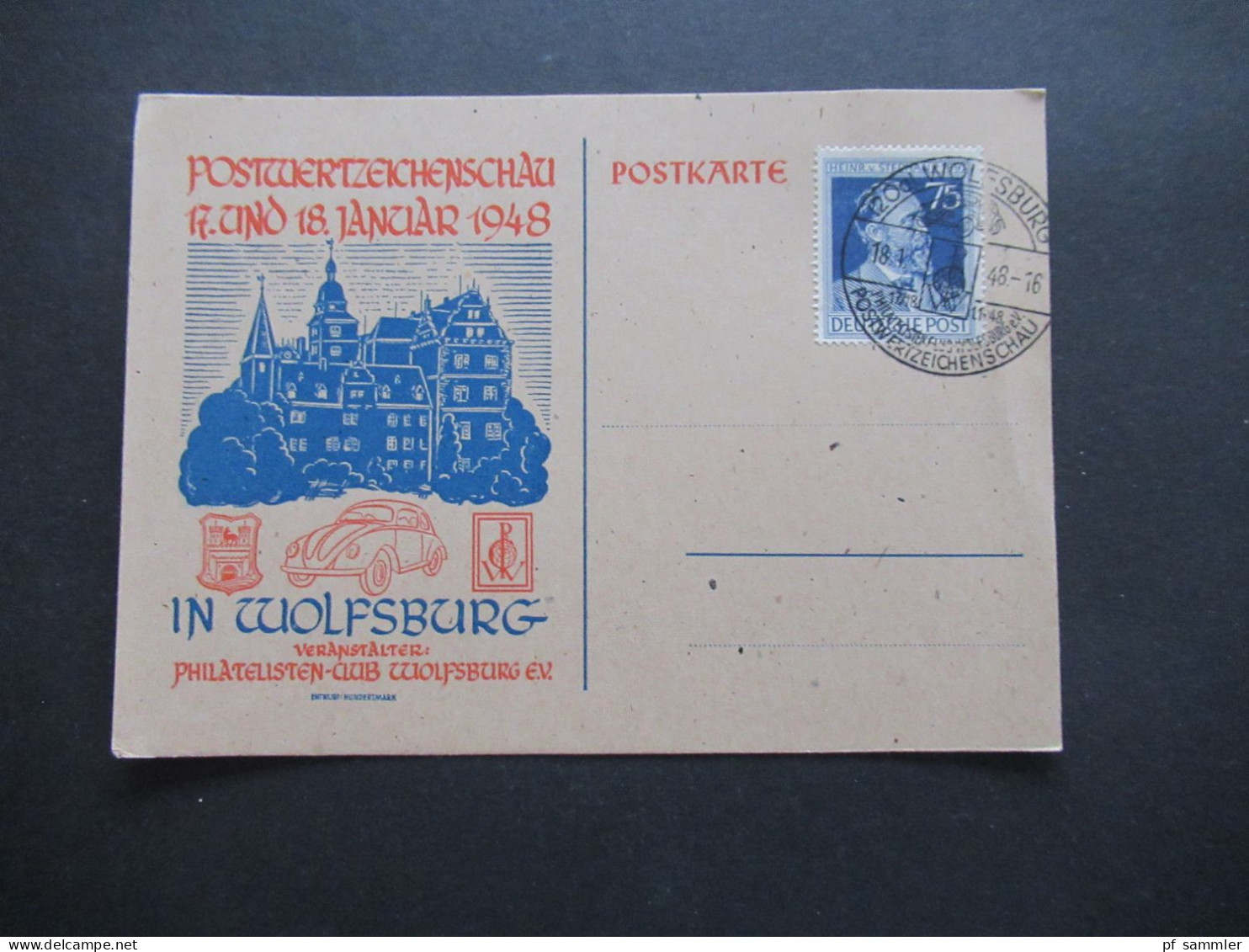 Alliierte Besetzung 1948 Stephan Nr.964 Sonder PK Und St Wolfsburg 1948 Postwertzeichenschau / VW Käfer - Storia Postale