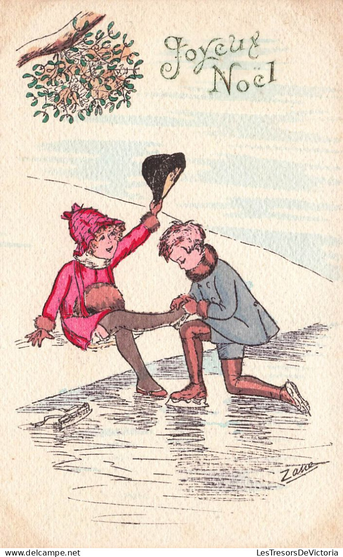 FÊTES ET VOEUX - Noël - Un Petit Couple Sur La Patinoire - Zaue - Colorisé - Carte Postale Ancienne - Other & Unclassified