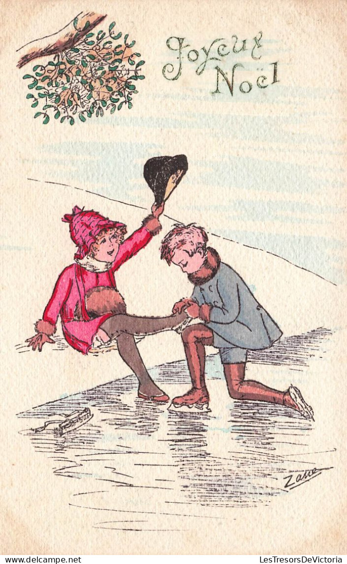 FÊTES ET VOEUX - Noël - Un Petit Couple Sur La Patinoire - Zaue - Colorisé - Carte Postale Ancienne - Autres & Non Classés