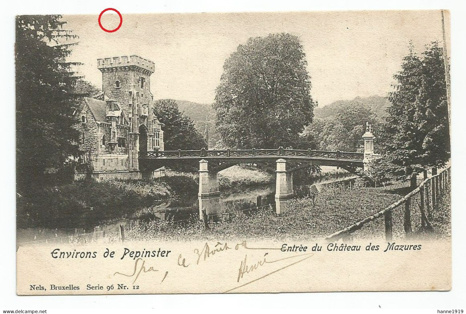 Pepinster Entrée Du Chateau Des Mazures Cachet 1902 Spa Htje - Pepinster