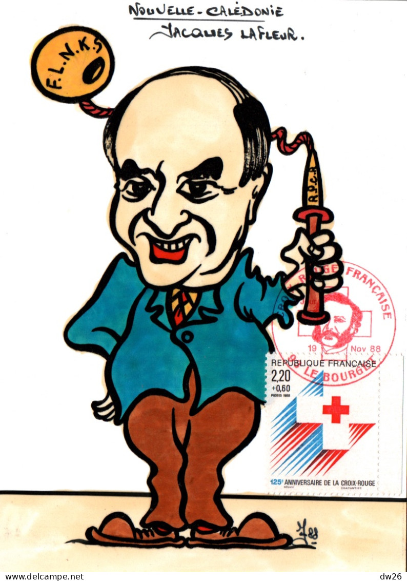 Illustration Jacques Lardie 1988 - Caricature De Lafleur (Député Nouvelle Calédonie) Bilboquet Avec Le F.L.N.K.S. - Lardie