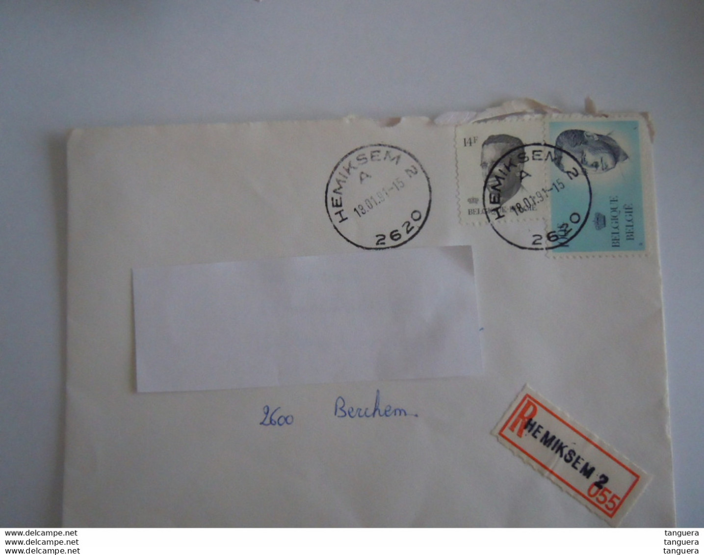 België Belgique Brief Lettre Recommandée Velghe 1991 Hemiksem 2 - Berchem - 1981-1990 Velghe
