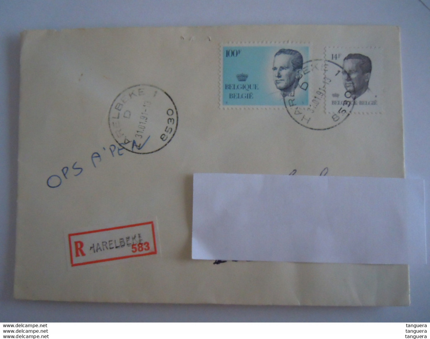België Belgique Brief Lettre Recommandée Velghe 1991 Harelbeke 1 - Brussel - 1981-1990 Velghe