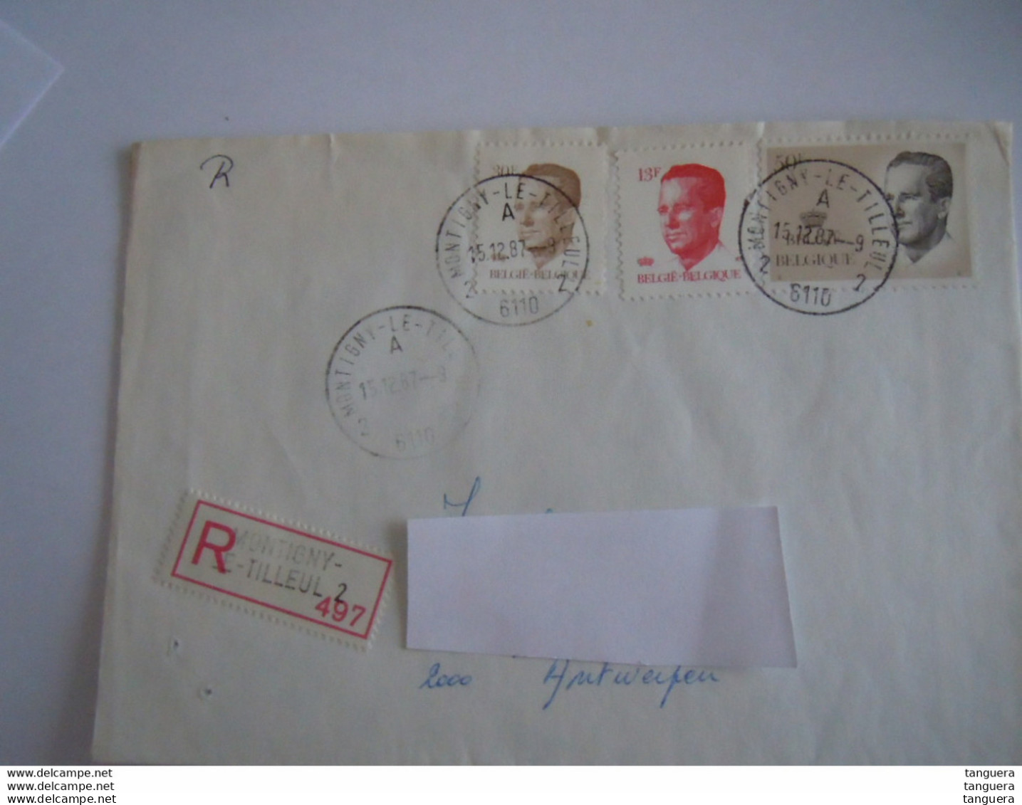 België Belgique Brief Lettre Recommandée Velghe 1987 Montigny-le-Tilleul 2 - Antwerpen - 1981-1990 Velghe
