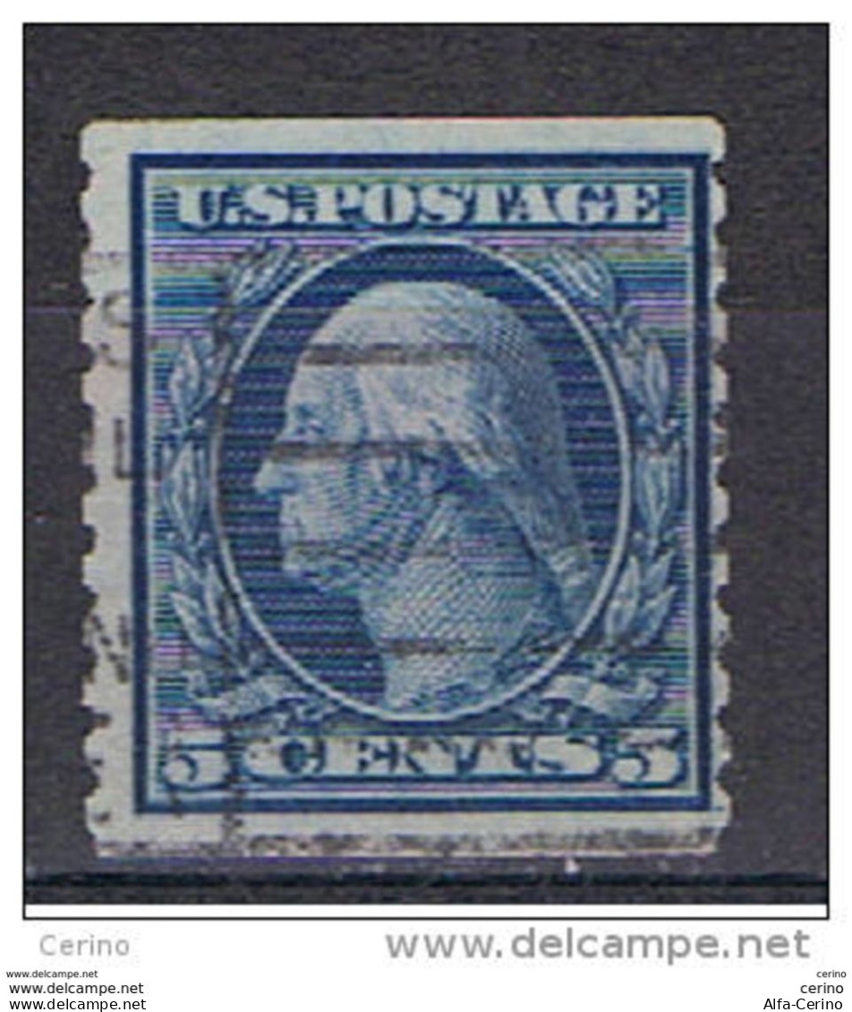 U.S.A.:  1908/09  G. WASHINGTON  -  5 C. USED  STAMP  -  D. 10  VERTICAL  -  YV/TELL. 171 - Roulettes