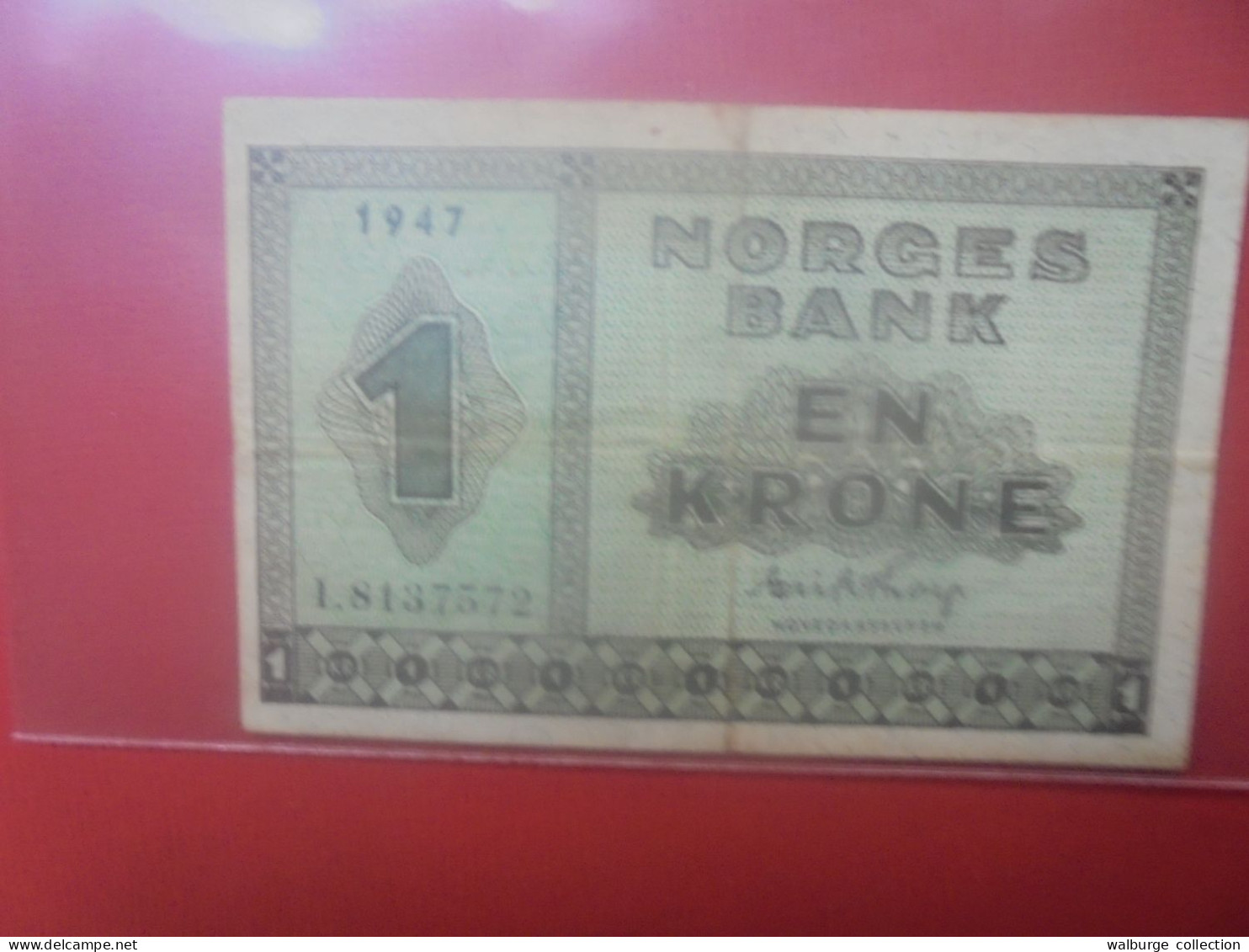 NORVEGE 1 KRONE 1947 Signature "E" Circuler (B.31) - Norway