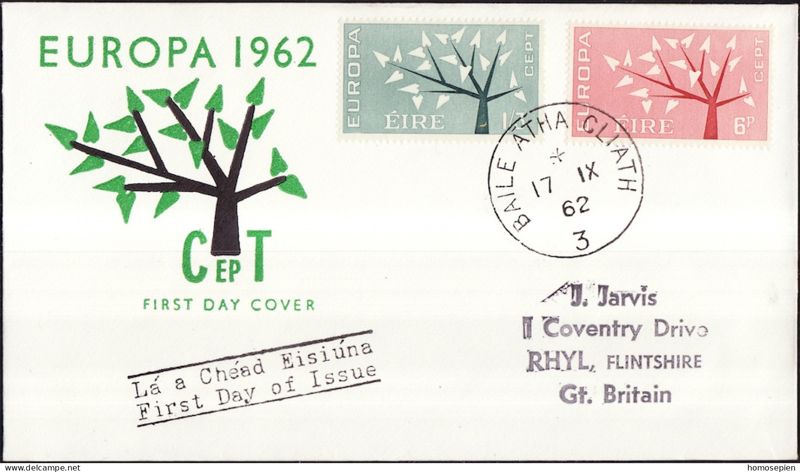 Irlande - Ireland - Irland FDC2 1962 Y&T N°155 à 156 - Michel N°155 à 156 - EUROPA - FDC