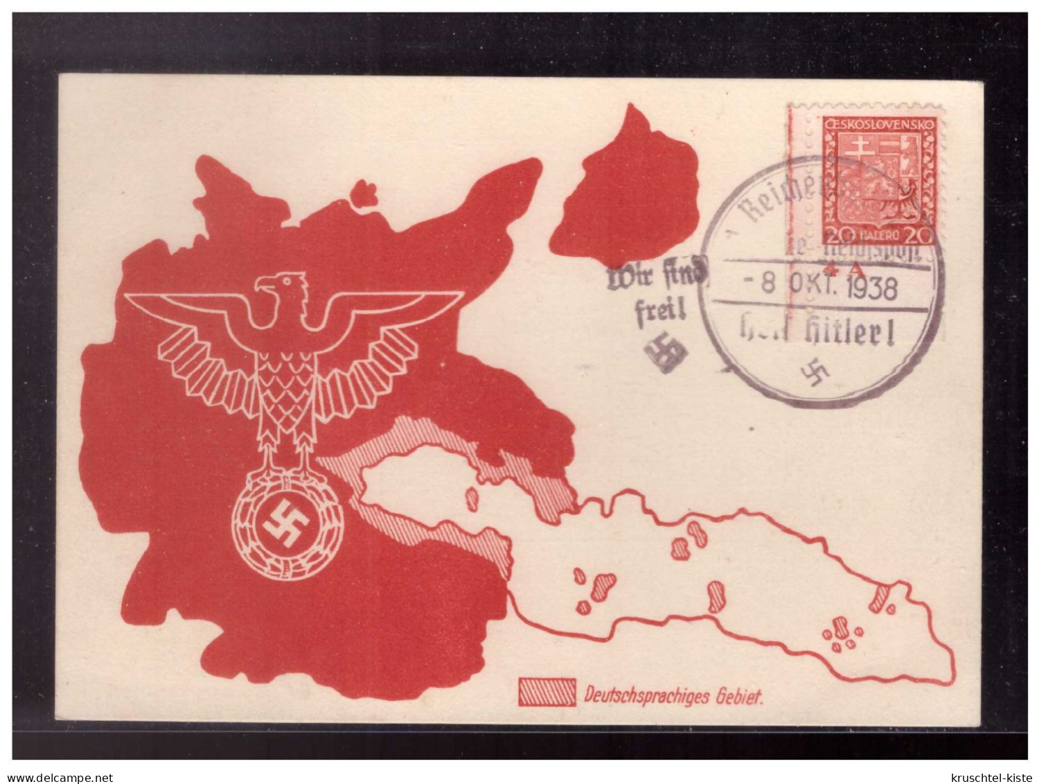 DT-Reich (023424) Propaganda Postkarte Wir Sind Frei! Blanco Gestempelt Reichenberg 8.10.1938 Heil Hitler! - Région Des Sudètes