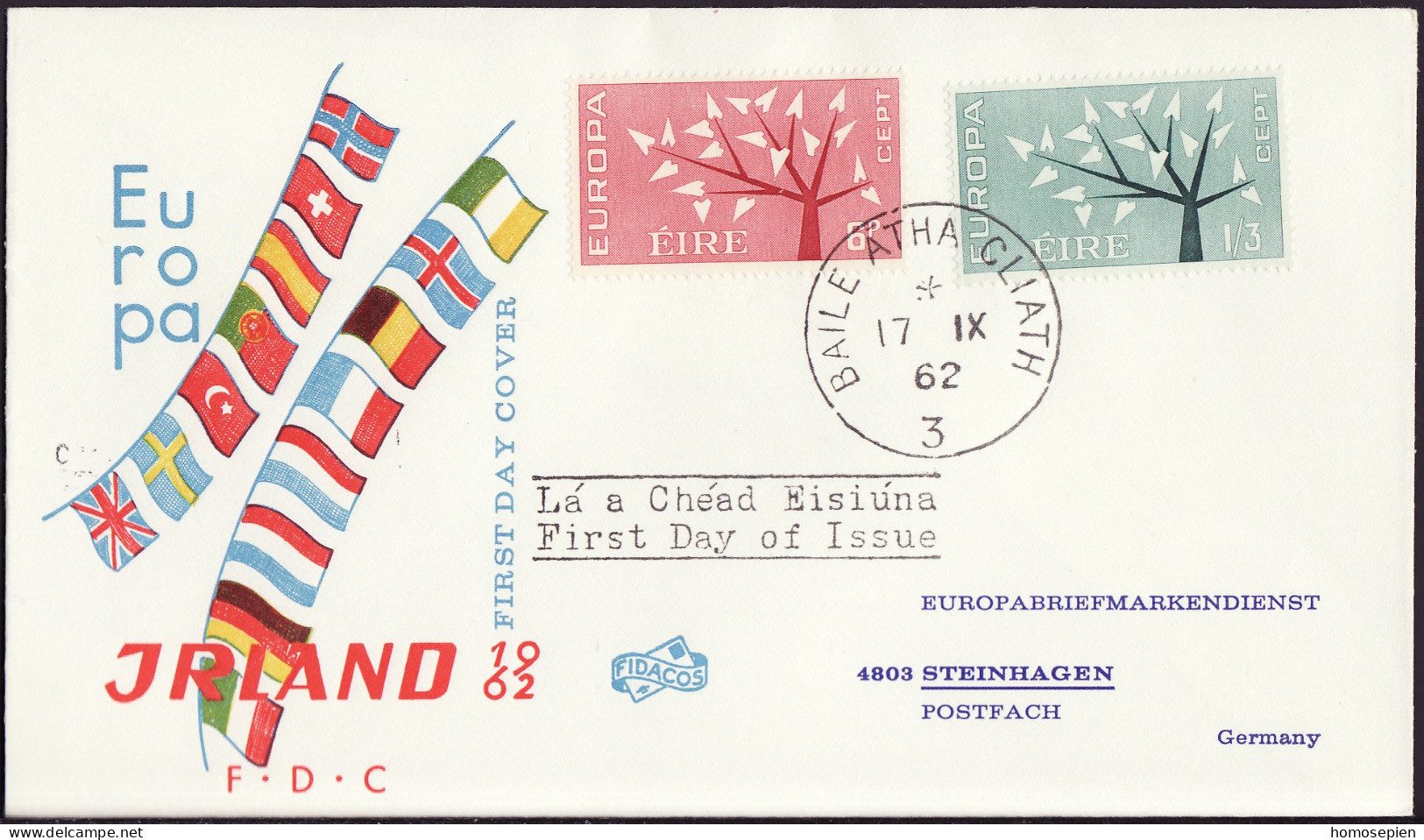 Irlande - Ireland - Irland FDC3 1962 Y&T N°155 à 156 - Michel N°155 à 156 - EUROPA - FDC
