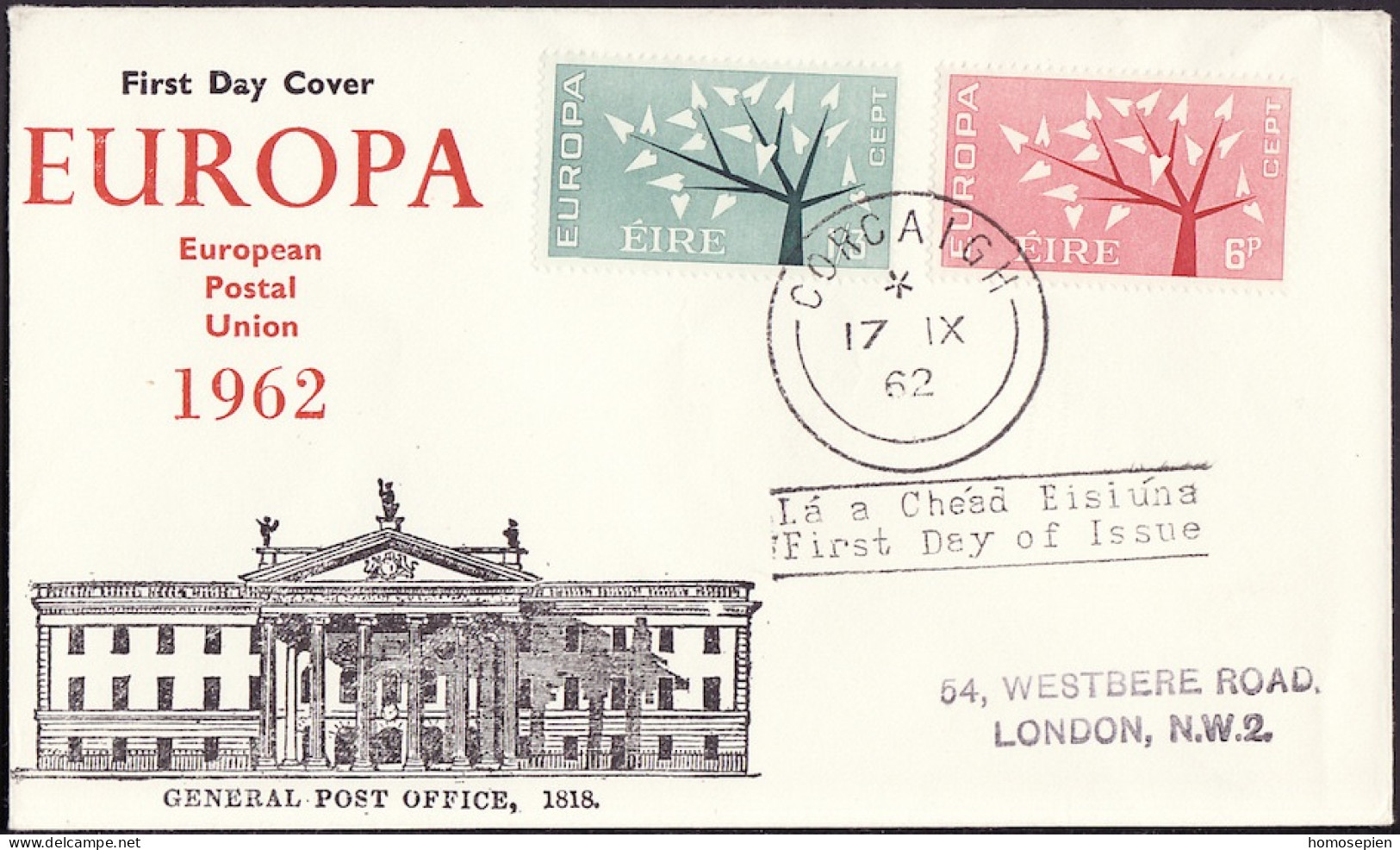 Irlande - Ireland - Irland FDC7 1962 Y&T N°155 à 156 - Michel N°155 à 156 - EUROPA - FDC