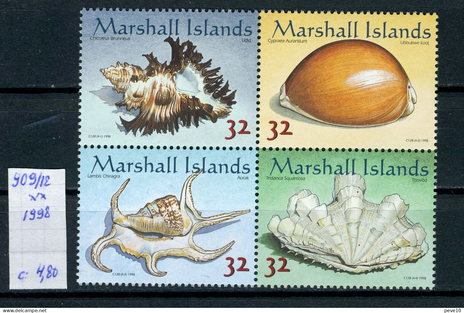 Marshall    N° 909/12 Xx  Coquillages  (en Bloc De4) - Marshallinseln
