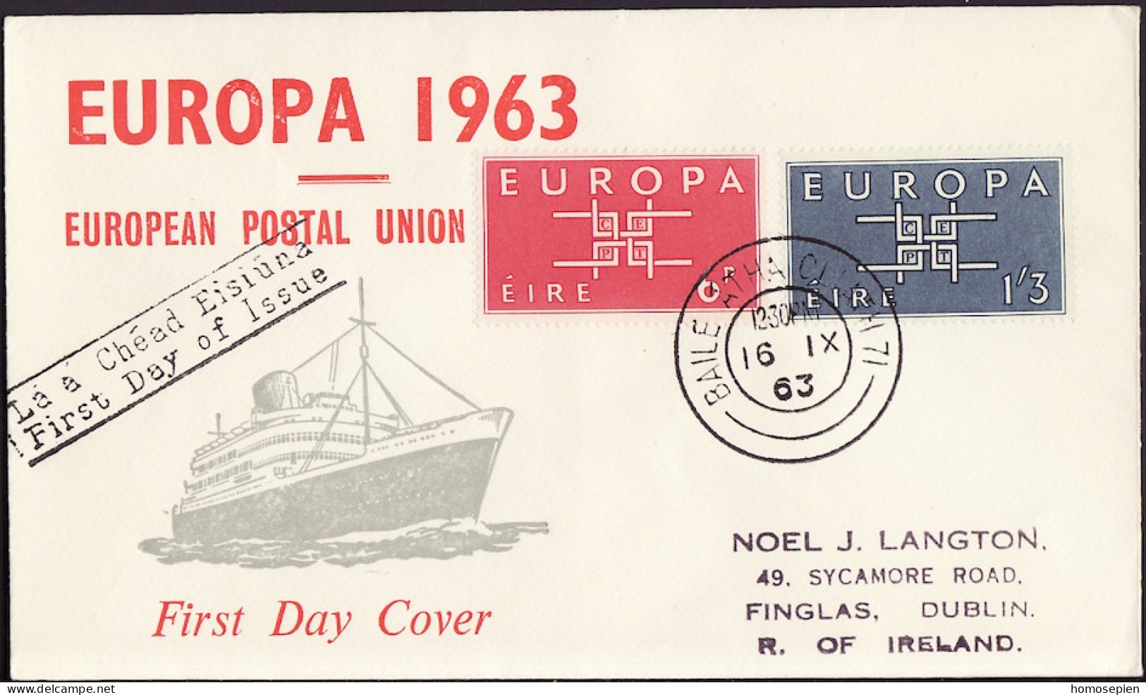 Irlande - Ireland - Irland FDC3 1963 Y&T N°159 à 160 - Michel N°159 à 160 - EUROPA - FDC