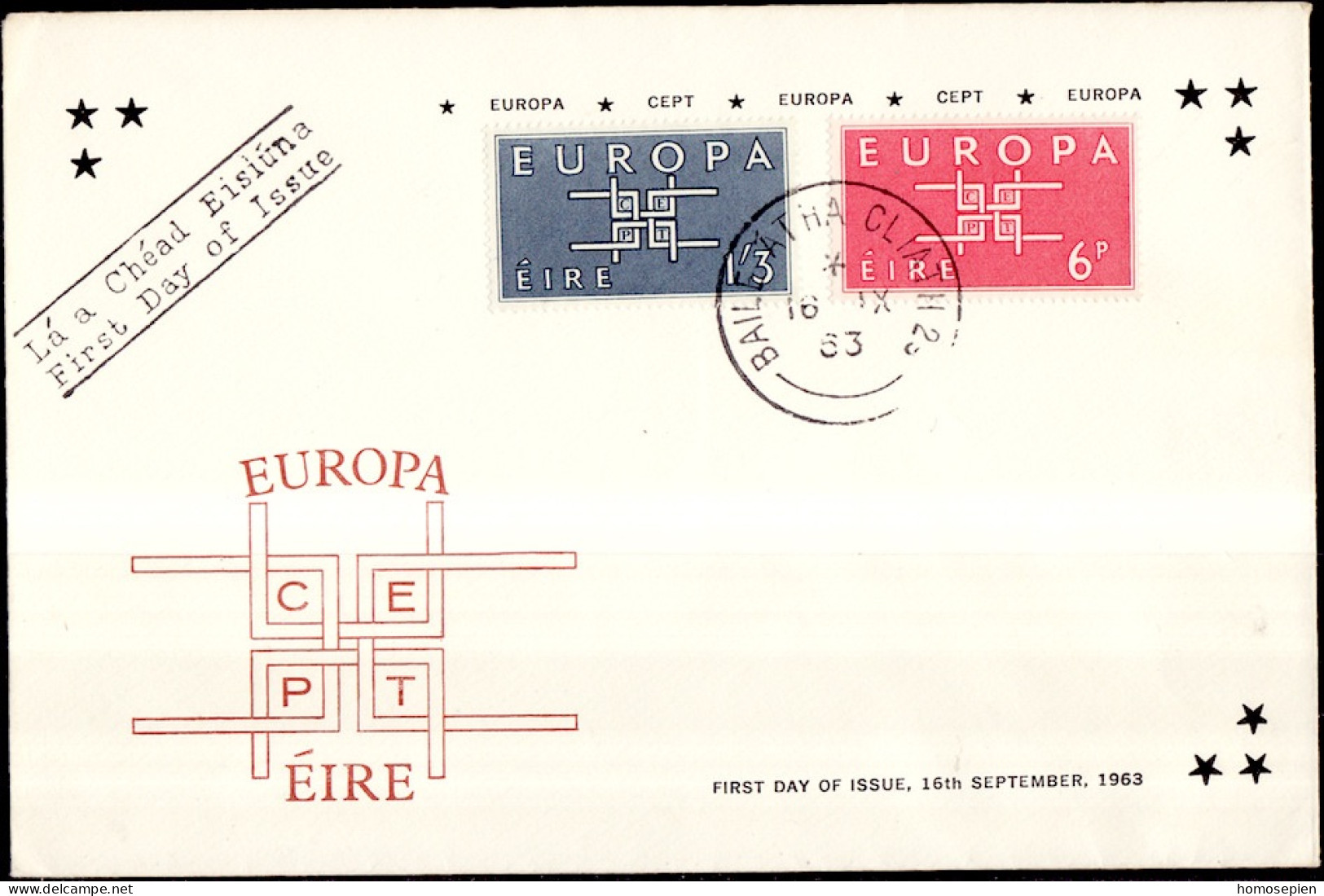 Irlande - Ireland - Irland FDC6 1963 Y&T N°159 à 160 - Michel N°159 à 160 - EUROPA - FDC