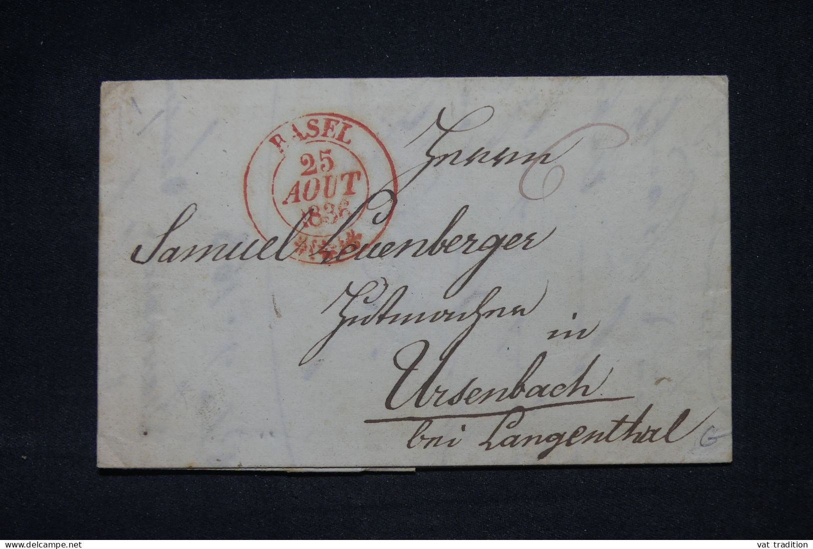 SUISSE - Cachet à Date En Rouge De Basel Sur Lettre En 1836 Pour Ursenbach - L 148857 - ...-1845 Prephilately