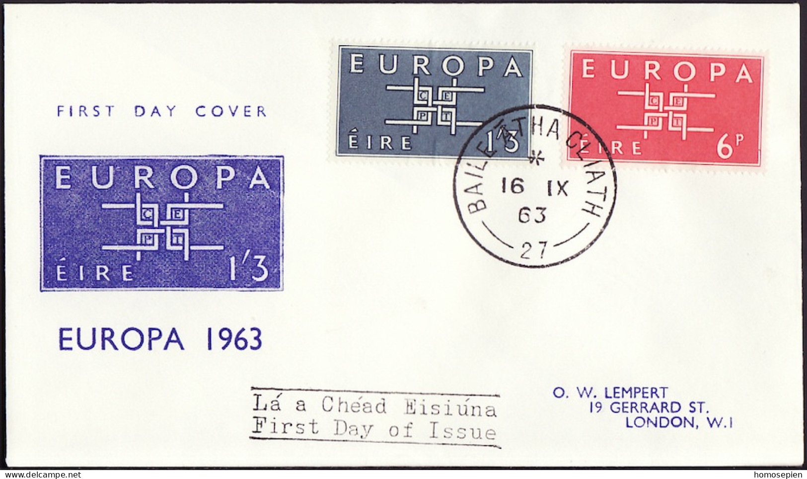 Irlande - Ireland - Irland FDC8 1963 Y&T N°159 à 160 - Michel N°159 à 160 - EUROPA - FDC