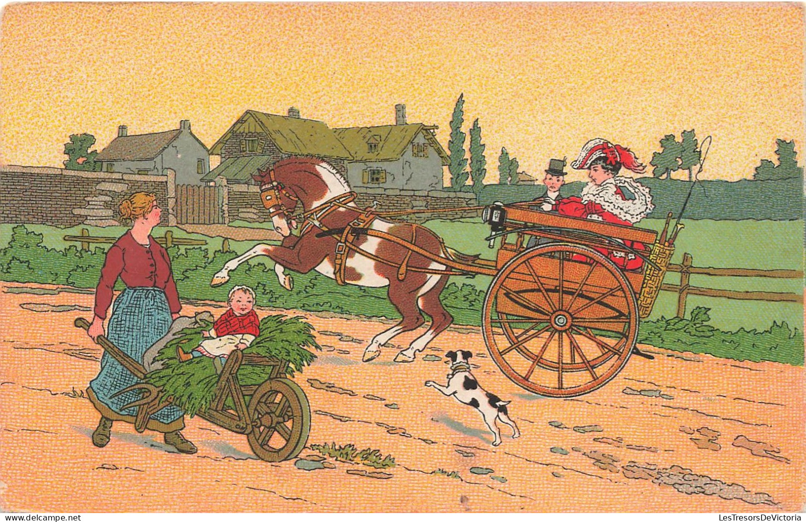 ILLUSTRATEUR - Un Chien Aboyant Sur Un Cheval Tirant Un Char - Colorisé - Carte Postale Ancienne - Other & Unclassified