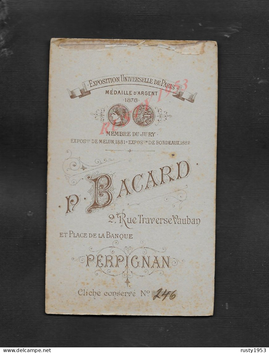 MILITARIA CDV TYPE CARTE DE VISITE PHOTO P BACARD À PERPIGNAN SOLDAT 12e DU FEU POMPIER : - Brandweer