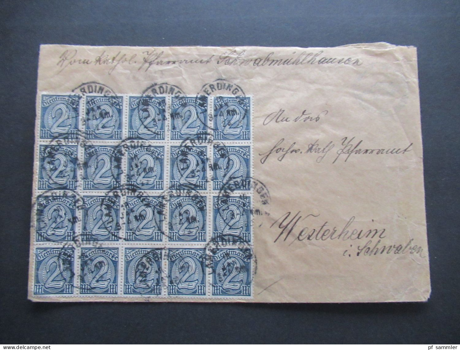 DR Dienstpost 1923 Massenfrankatur Mit 49 Marken!! Stempel Lamerdingen / Abs. Pfarramt Schwabmühlhausen - Dienstmarken