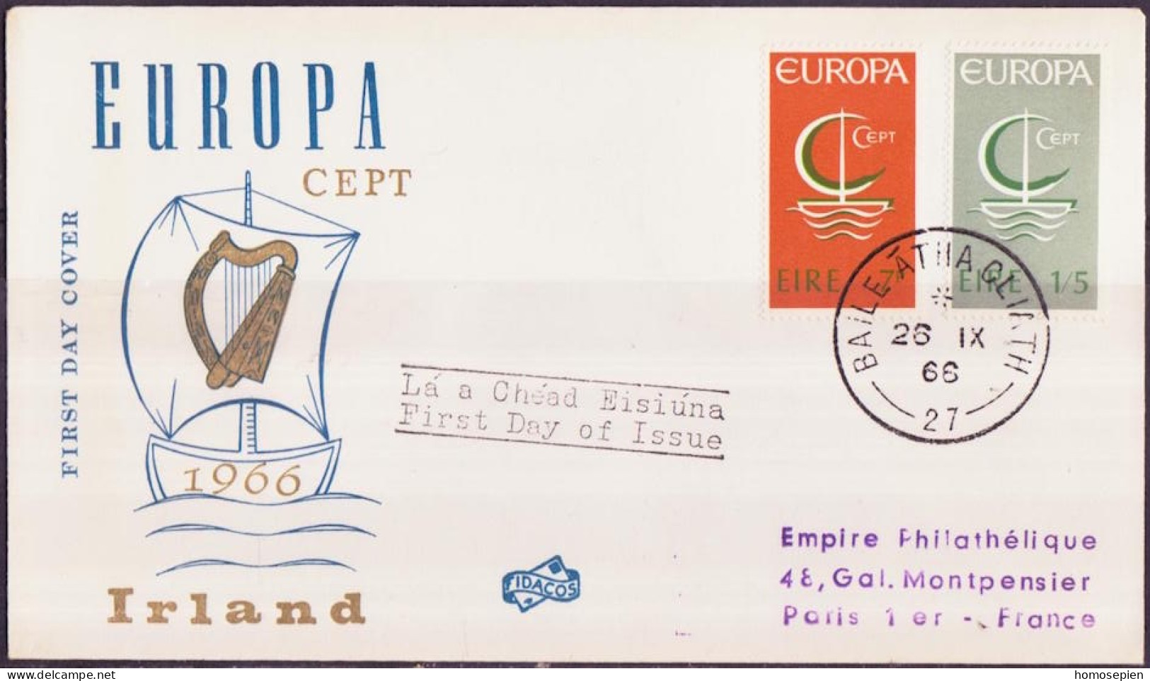 Irlande - Ireland - Irland FDC1 1966 Y&T N°187 à 188 - Michel N°188 à 189 - EUROPA - FDC