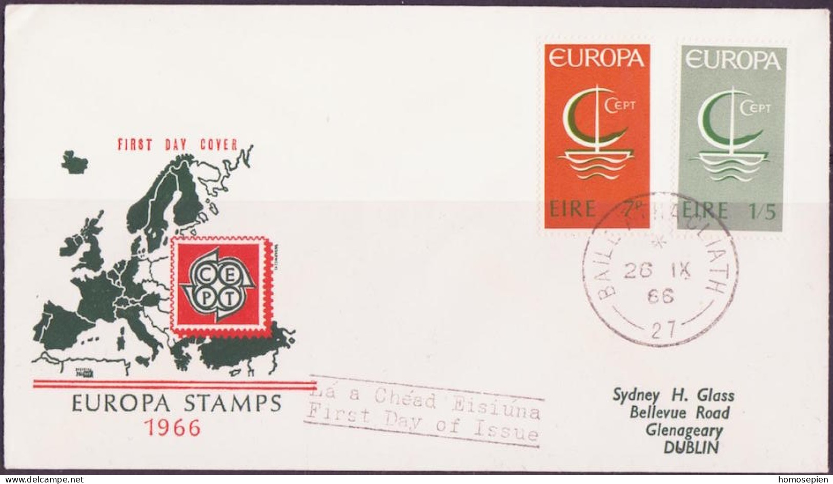 Irlande - Ireland - Irland FDC2 1966 Y&T N°187 à 188 - Michel N°188 à 189 - EUROPA - FDC