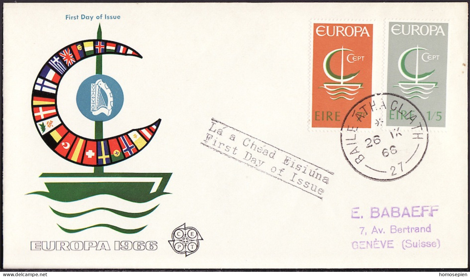 Irlande - Ireland - Irland FDC5 1966 Y&T N°187 à 188 - Michel N°188 à 189 - EUROPA - FDC