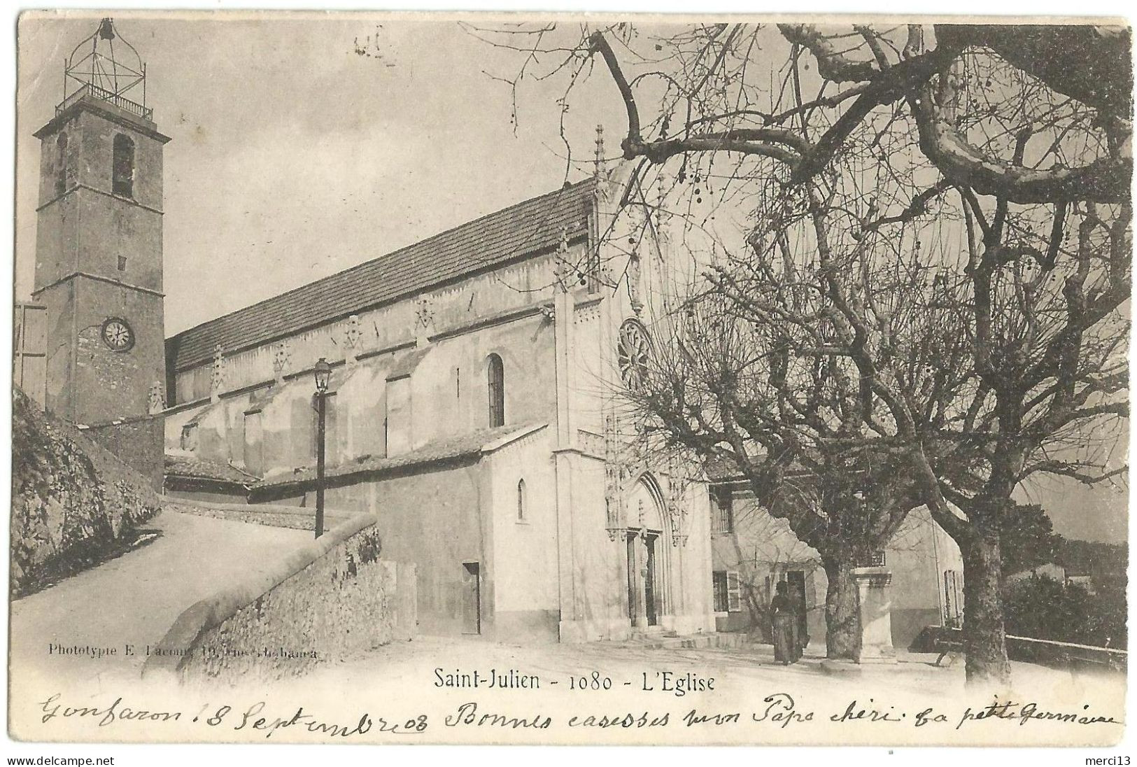 Précurseur De SAINT-JULIEN (13) – L’Eglise. Editeur Lacour, N° 1080. - Saint Barnabé, Saint Julien, Montolivet