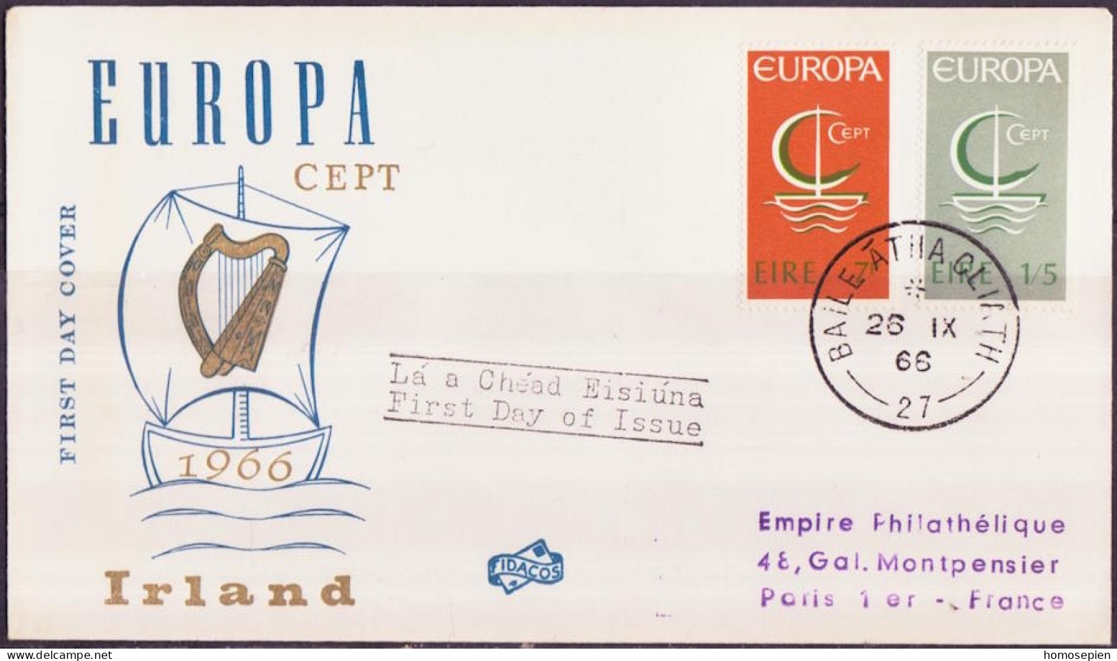 Europa CEPT 1966 Irlande - Ireland - Irland FDC1 Y&T N°187 à 188 - Michel N°188 à 189 - 1966