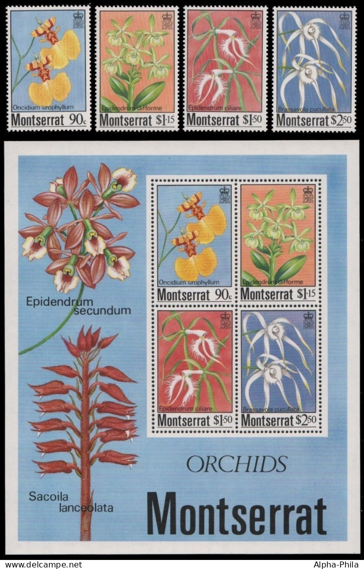 Montserrat 1985 - Mi-Nr. 568-571 & Block 29 ** - MNH - Orchideen / Orchids - Montserrat