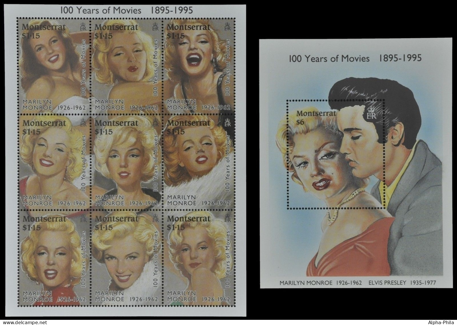 Montserrat 1995 - Mi-Nr. 915-923 & Block 64 ** - MNH - M. Monroe & E. Presley - Montserrat