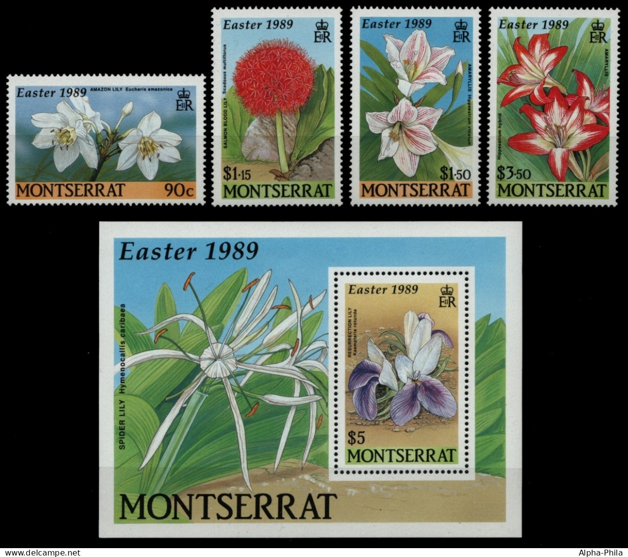 Montserrat 1989 - Mi-Nr. 741-744 & Block 52 ** - MNH - Blumen / Flowers - Montserrat