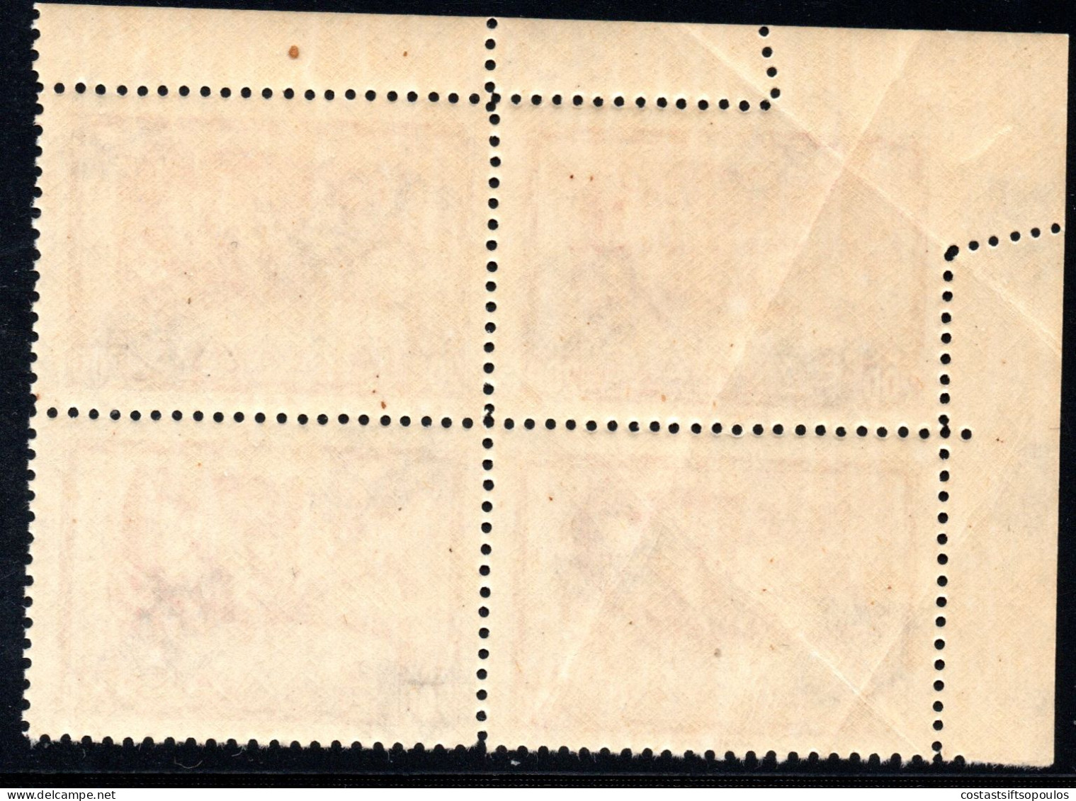 2225.GREECE.1943 WINDS,200 DR.EVROS,HELLAS A65,MNH BLOCK OF 4 ,CORNER STAMP MISPERFORATED - Abarten Und Kuriositäten